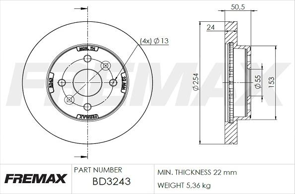 FREMAX BD-3243 - Тормозной диск autospares.lv