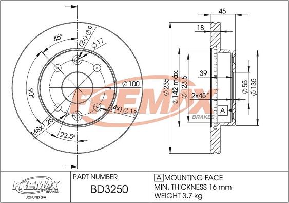 FREMAX BD-3250 - Тормозной диск autospares.lv