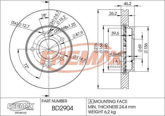 FREMAX BD-2904 - Тормозной диск autospares.lv