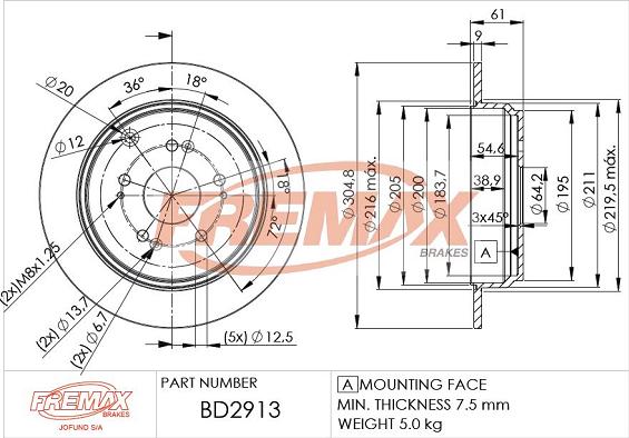 FREMAX BD-2913 - Тормозной диск autospares.lv