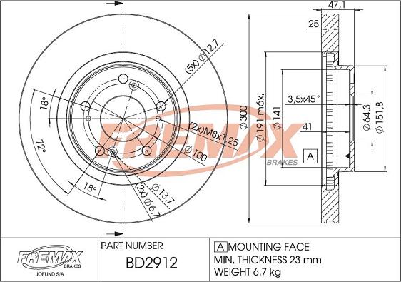 FREMAX BD-2912 - Тормозной диск autospares.lv