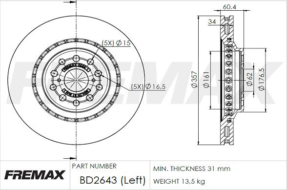 FREMAX BD-2643 - Тормозной диск autospares.lv