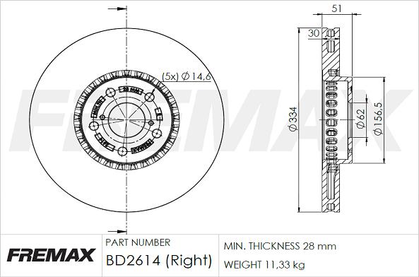 FREMAX BD-2614 - Тормозной диск autospares.lv