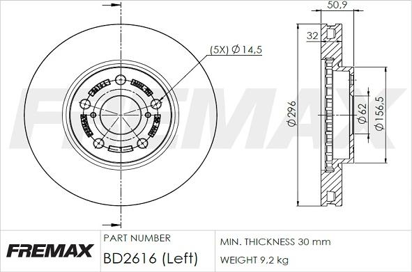 FREMAX BD-2616 - Тормозной диск autospares.lv