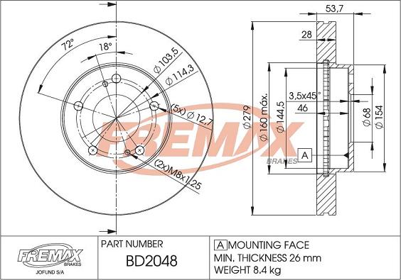 FREMAX BD-2048 - Тормозной диск autospares.lv