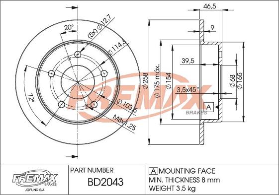 FREMAX BD-2043 - Тормозной диск autospares.lv