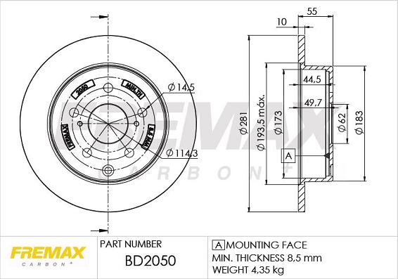 FREMAX BD-2050 - Тормозной диск autospares.lv