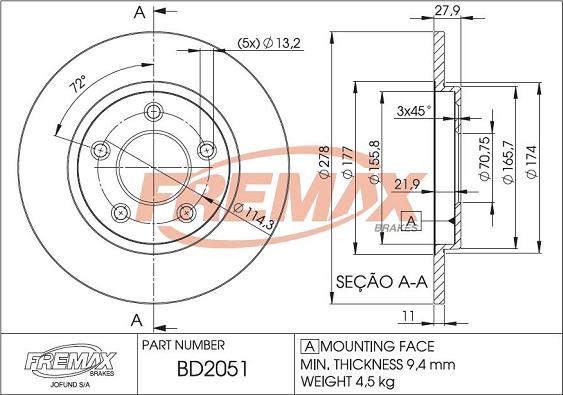 FREMAX BD-2051 - Тормозной диск autospares.lv