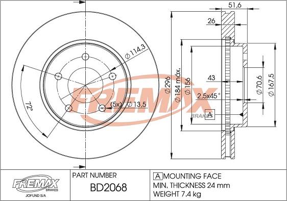 FREMAX BD-2068 - Тормозной диск autospares.lv