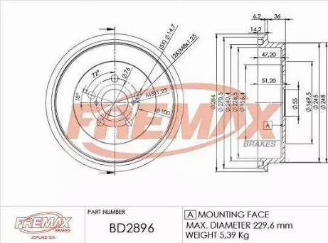 FREMAX BD-2896 - Тормозной барабан autospares.lv