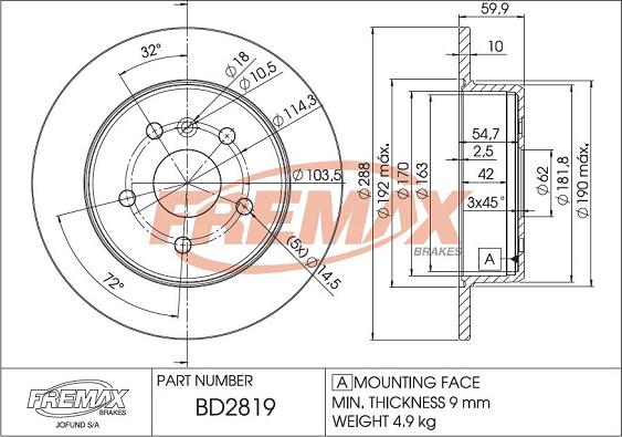 FREMAX BD-2819 - Тормозной диск autospares.lv