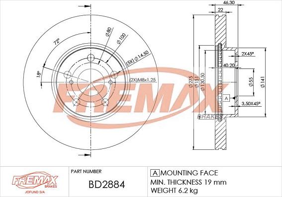 FREMAX BD-2884 - Тормозной диск autospares.lv