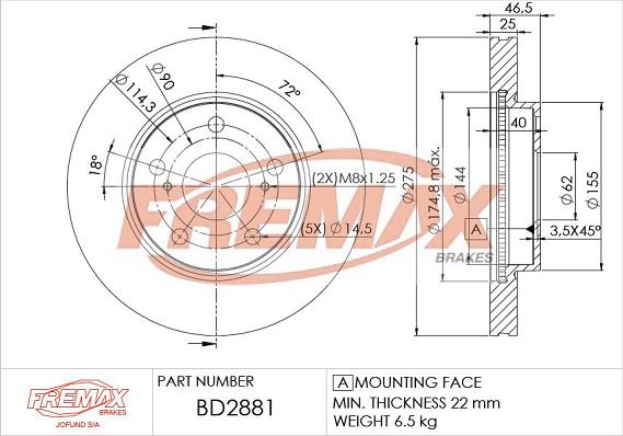 FREMAX BD-2881 - Тормозной диск autospares.lv