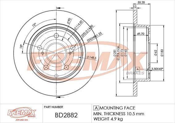 FREMAX BD-2882 - Тормозной диск autospares.lv
