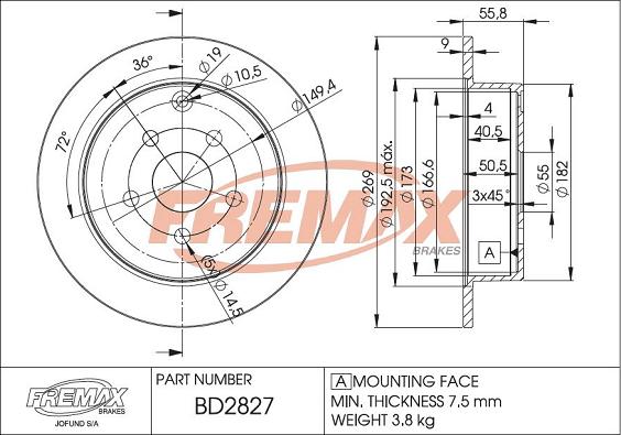 FREMAX BD-2827 - Тормозной диск autospares.lv