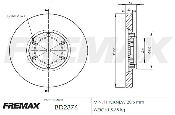 FREMAX BD-2376 - Тормозной диск autospares.lv