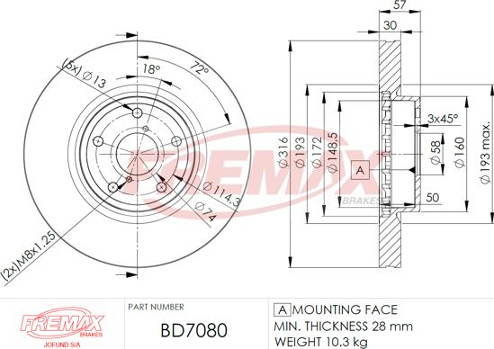 FREMAX BD-7080 - Тормозной диск autospares.lv