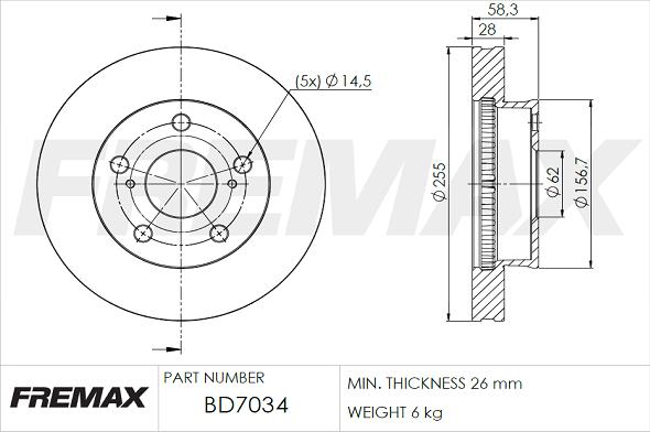 FREMAX BD-7034 - Тормозной диск autospares.lv