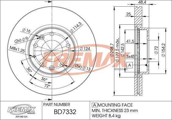 FREMAX BD-7332 - Тормозной диск autospares.lv