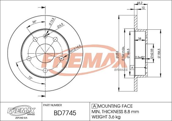 FREMAX BD-7745 - Тормозной диск autospares.lv