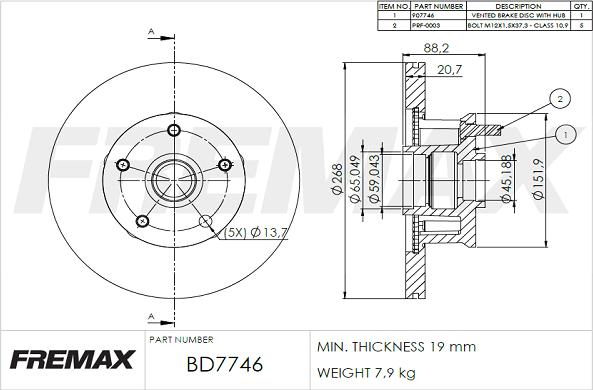 FREMAX BD-7746 - Тормозной диск autospares.lv