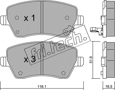 Fri.Tech. 501.1 - Тормозные колодки, дисковые, комплект autospares.lv