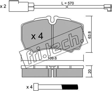 Fri.Tech. 620.2W - Тормозные колодки, дисковые, комплект autospares.lv