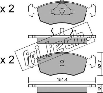 Fri.Tech. 096.2 - Тормозные колодки, дисковые, комплект autospares.lv