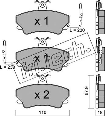 Fri.Tech. 071.0 - Тормозные колодки, дисковые, комплект autospares.lv