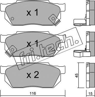 Fri.Tech. 256.1 - Тормозные колодки, дисковые, комплект autospares.lv