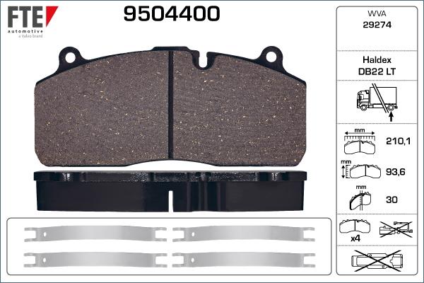 FTE 9504400 - Тормозные колодки, дисковые, комплект autospares.lv