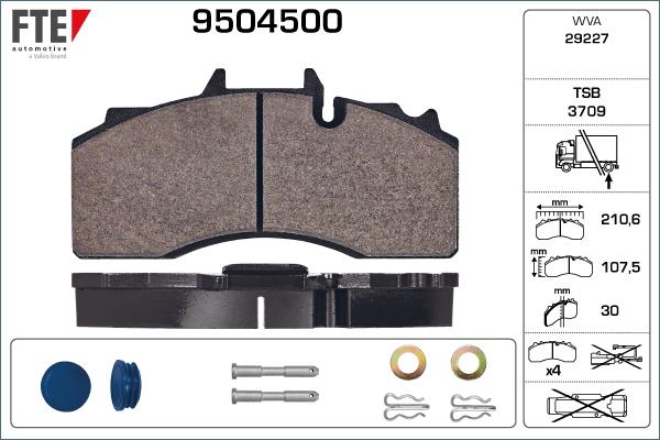 FTE 9504500 - Тормозные колодки, дисковые, комплект autospares.lv