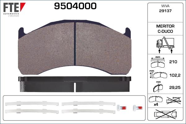FTE 9504000 - Тормозные колодки, дисковые, комплект autospares.lv