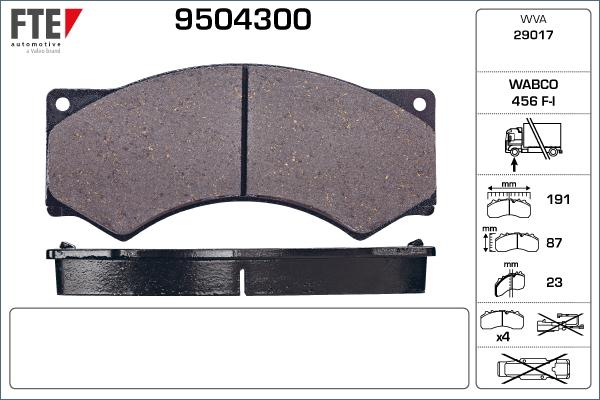 FTE 9504300 - Тормозные колодки, дисковые, комплект autospares.lv