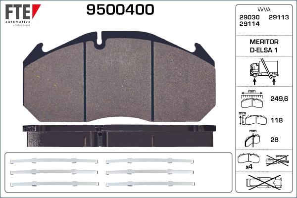FTE 9500400 - Тормозные колодки, дисковые, комплект autospares.lv