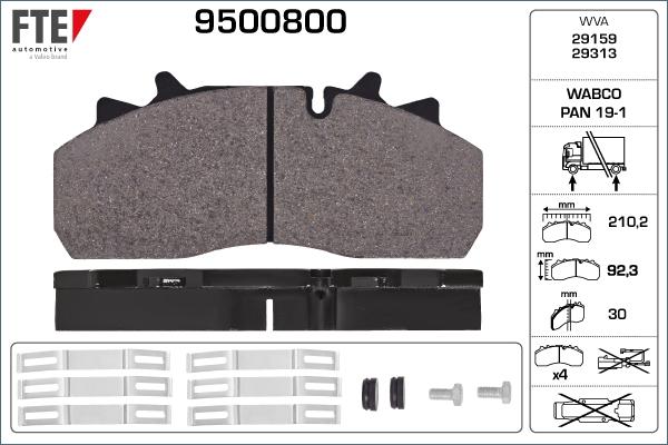 FTE 9500800 - Тормозные колодки, дисковые, комплект autospares.lv