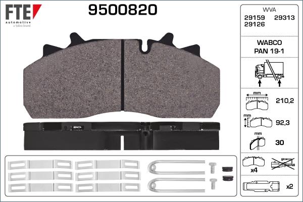 FTE 9500820 - Тормозные колодки, дисковые, комплект autospares.lv
