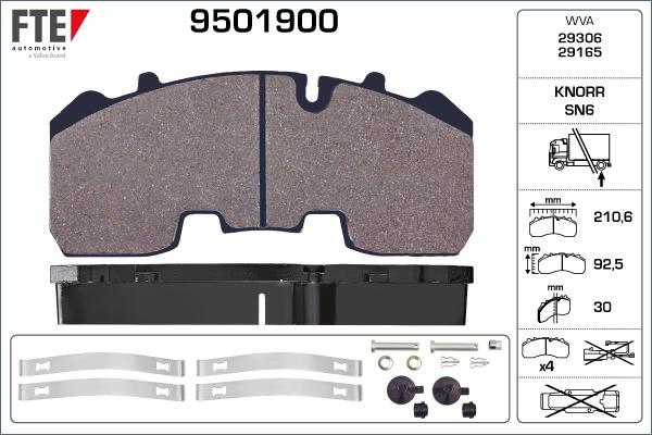 FTE 9501900 - Тормозные колодки, дисковые, комплект autospares.lv