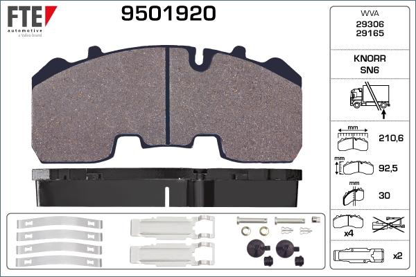 FTE 9501920 - Тормозные колодки, дисковые, комплект autospares.lv