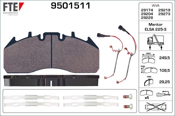 FTE 9501511 - Тормозные колодки, дисковые, комплект autospares.lv
