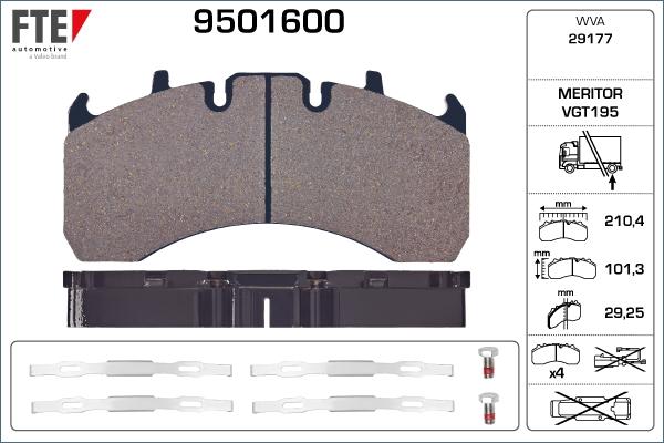 FTE 9501600 - Тормозные колодки, дисковые, комплект autospares.lv