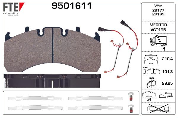 FTE 9501611 - Тормозные колодки, дисковые, комплект autospares.lv
