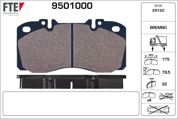 FTE 9501000 - Тормозные колодки, дисковые, комплект autospares.lv