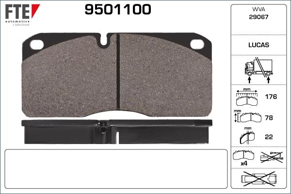 FTE 9501100 - Тормозные колодки, дисковые, комплект autospares.lv