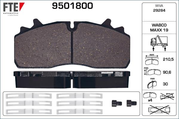 FTE 9501800 - Тормозные колодки, дисковые, комплект autospares.lv