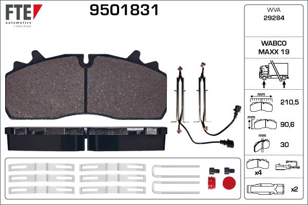 FTE 9501831 - Тормозные колодки, дисковые, комплект autospares.lv