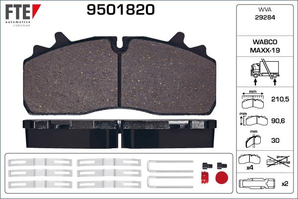 FTE 9501820 - Тормозные колодки, дисковые, комплект autospares.lv