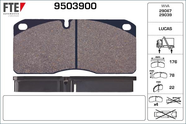 FTE 9503900 - Тормозные колодки, дисковые, комплект autospares.lv