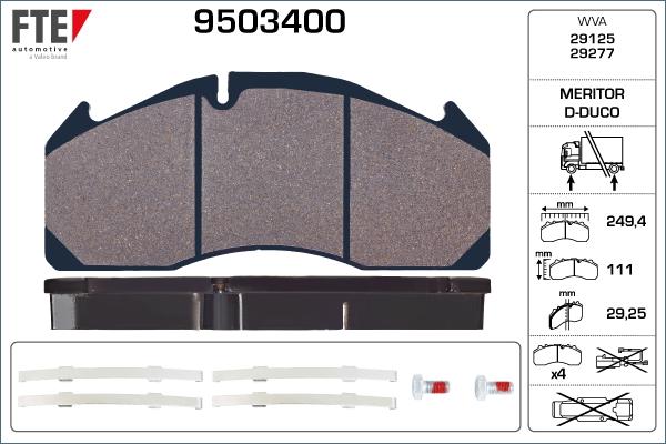 FTE 9503400 - Тормозные колодки, дисковые, комплект autospares.lv