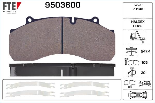 FTE 9503600 - Тормозные колодки, дисковые, комплект autospares.lv